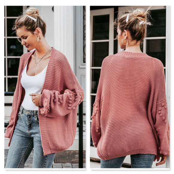 Pom Pom Hearts Berry Pink Oversized Cardigan - Picture 4 of 12